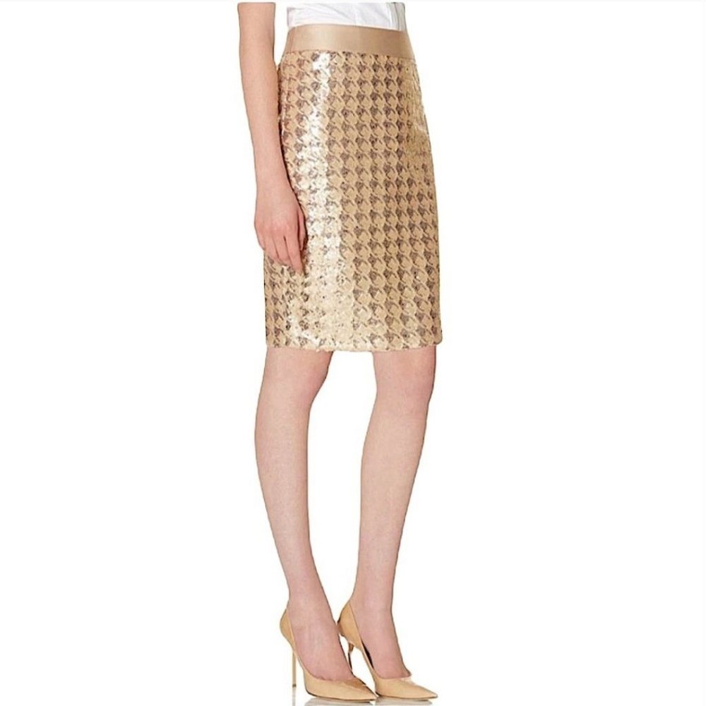The Limited Metallic Gold Sequined Pencil Skirt